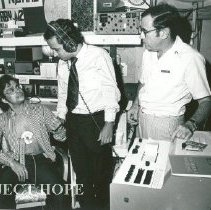 David Veasey, ham radio operator, during transmission via COMSAT.